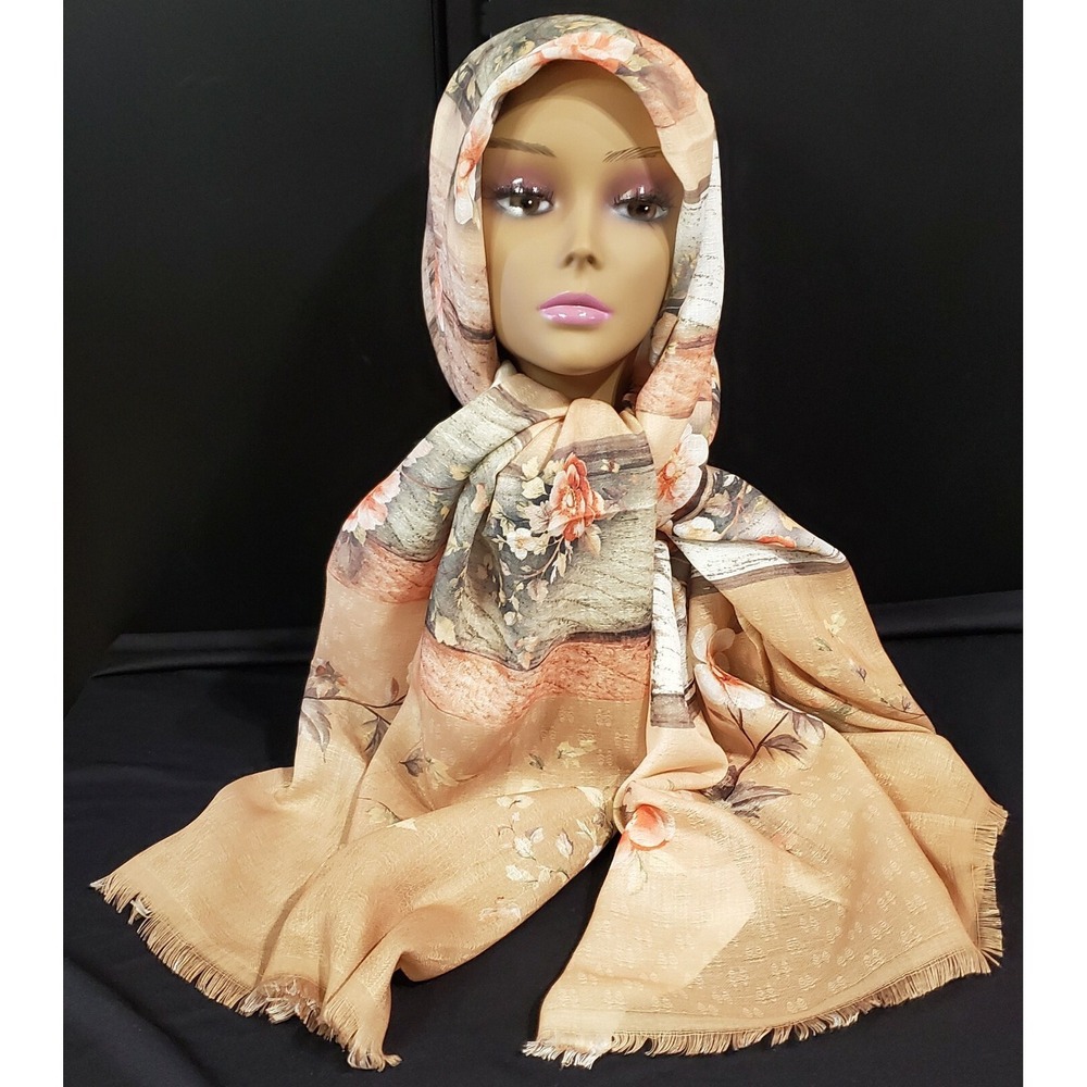 Sehr-i Sal Istanbul Turkish‎ Turkey Peach Floral Muslim Hijab Head Scarf 72"x30"